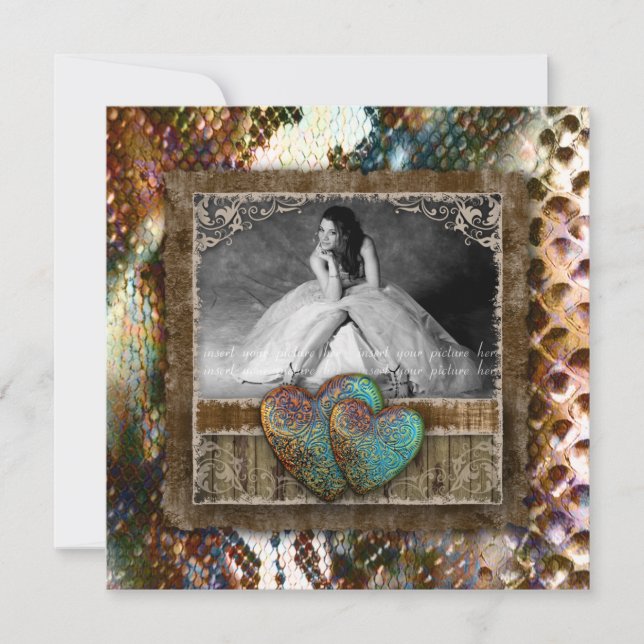 Quinceanera Grad Sweet 16 Vintage Leather Photo Inbjudningar (Framsida)