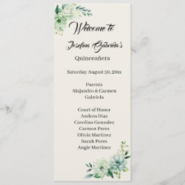 Quinceanera green floral double side program card