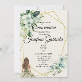 Quinceañera green floral Invitation Inbjudningar