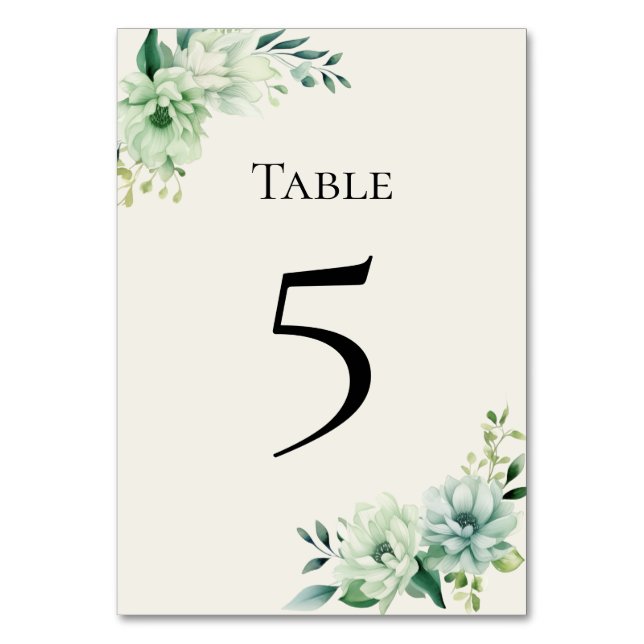 Quinceanera green floral Table Number Card Bordsnummer (Framsidan)