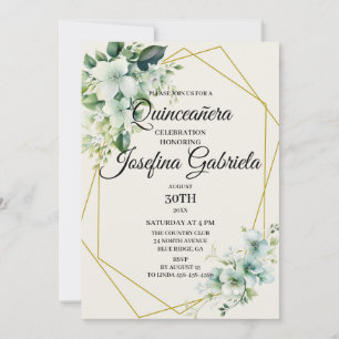 Quinceañera grön blommig inbjudan
