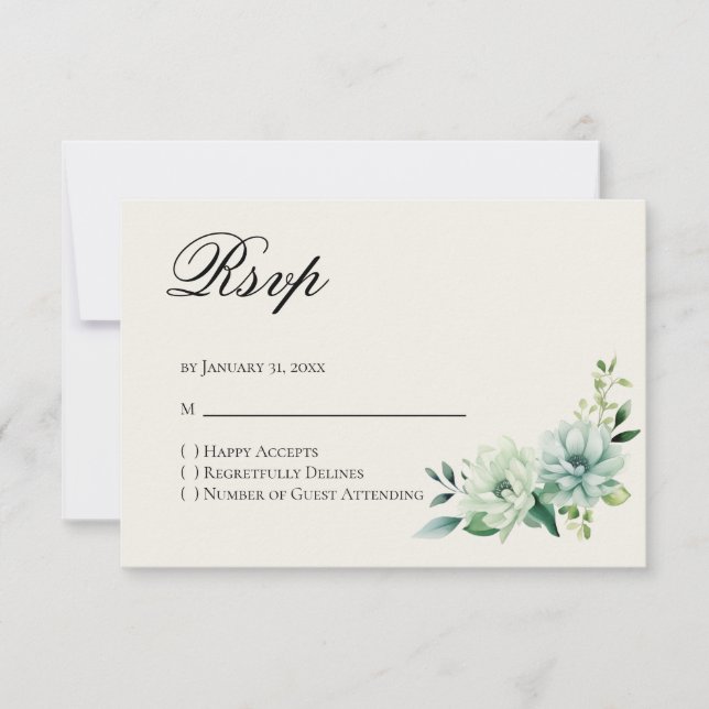 Quinceanera Grön blommig Svar RSVP-kort (Framsida)