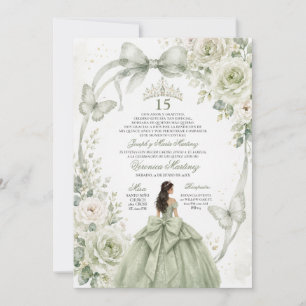 Quinceañera Grön Klänning 15 År Prinsessa Tiara Inbjudningar