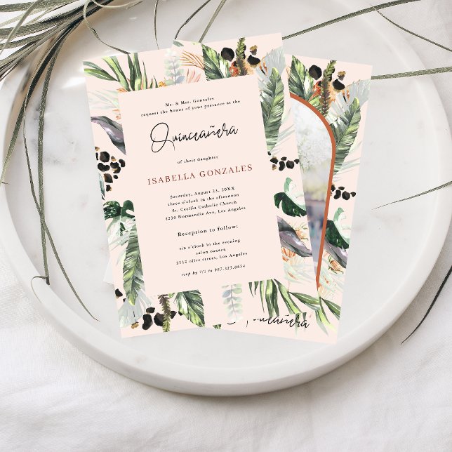 Quinceañera | Grönska & Terrakotta Jungle Inbjudningar (Skapare uppladdad)