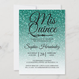 Quinceañera Grönt Glitter 15:e födelsedagen Inbjudningar
