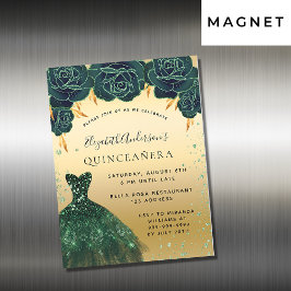 Quinceanera grönt guld-adressinbjudningsmagnet