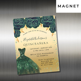 Quinceanera grönt guld-adressinbjudningsmagnet