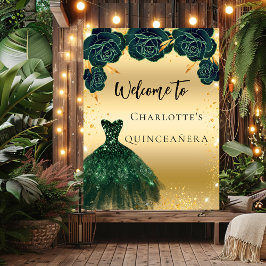 Quinceanera grönt guld är välkommen poster