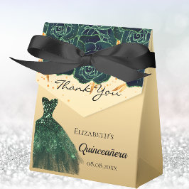 Quinceanera grönt guld blommigts klänning tack presentaskar