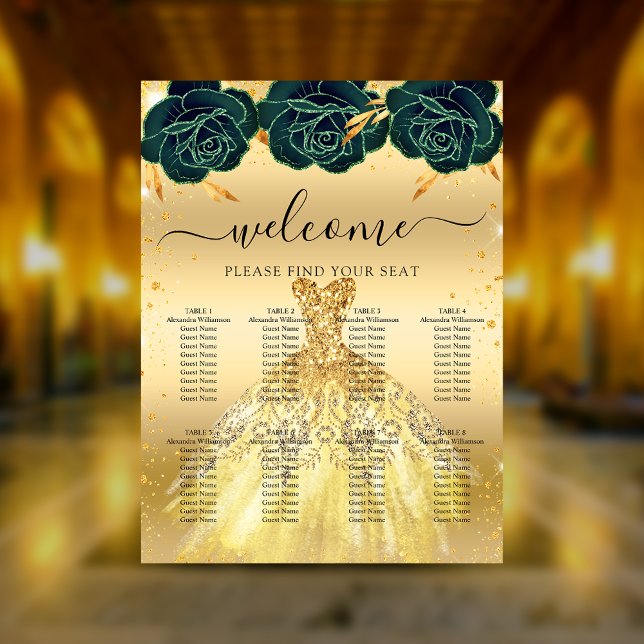 Quinceanera grönt guld klänningsblommor poster (Skapare uppladdad)