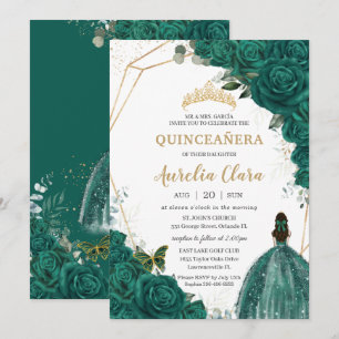Quinceañera Grönt Ro Blommigt Guld Princess Krona Inbjudningar