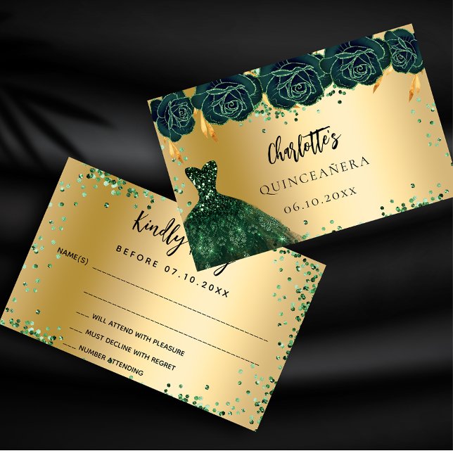 Quinceanera-grönten klär blommor guld OSA kort (Skapare uppladdad)