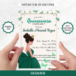 Quinceañera-Gröntens Elegant Princess-inbjudan Inbjudningar