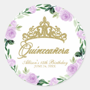 Quinceanera Gud Tiara Lila Lilal Floral Runt Klistermärke