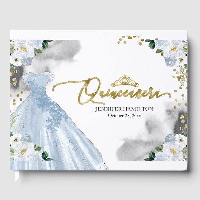 Quinceanera Guest Bok Blue Dress Blommigt (Framsida)