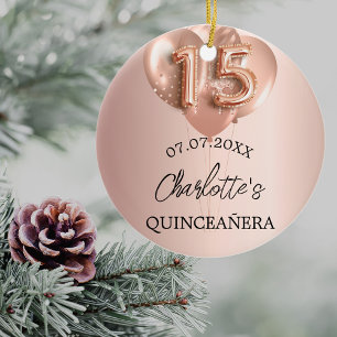 Quinceanera guld-ballonger ro namn julgransprydnad keramik