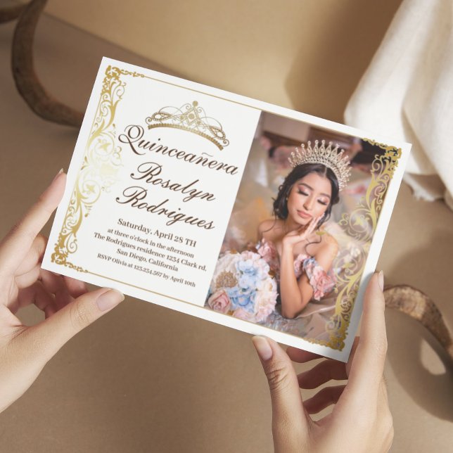 Quinceanera Guld Beauty Quinceanera med foto Inbjudningar (Skapare uppladdad)
