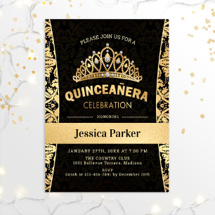 Quinceanera Guld Black Elegant Inbjudningar