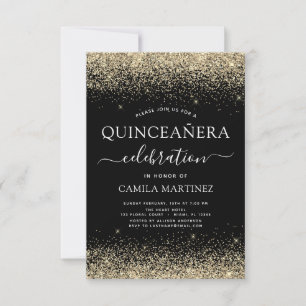 Quinceanera Guld Black Modern Glitter Gnistra Inbjudningar