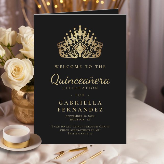 Quinceañera Guld Black Princess Tiara Krona Program (Skapare uppladdad)
