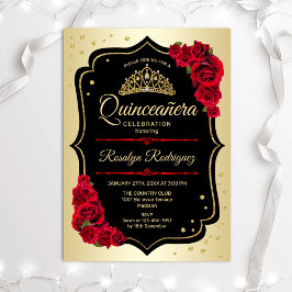 Quinceanera - Guld Black Red Inbjudningar