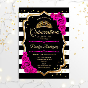 Quinceanera - Guld Black Rosa Inbjudningar