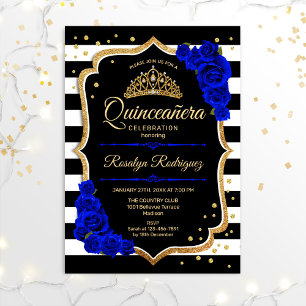 Quinceanera - Guld Black Royal Blue Inbjudningar