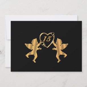 Quinceanera Guld cupids in black under 15 födelsed Inbjudningar