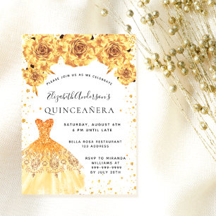 Quinceanera guld dress blommigt glamous inbjudningar