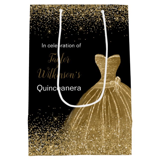 Quinceanera Guld Dress Faux Glitter (Baksidan)
