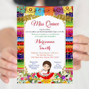 Quinceanera Guld Färgrik Mexikansk Fröken Quince Inbjudningar