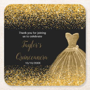 Quinceanera Guld Faux Glitter Underlägg Papper Kvadrat