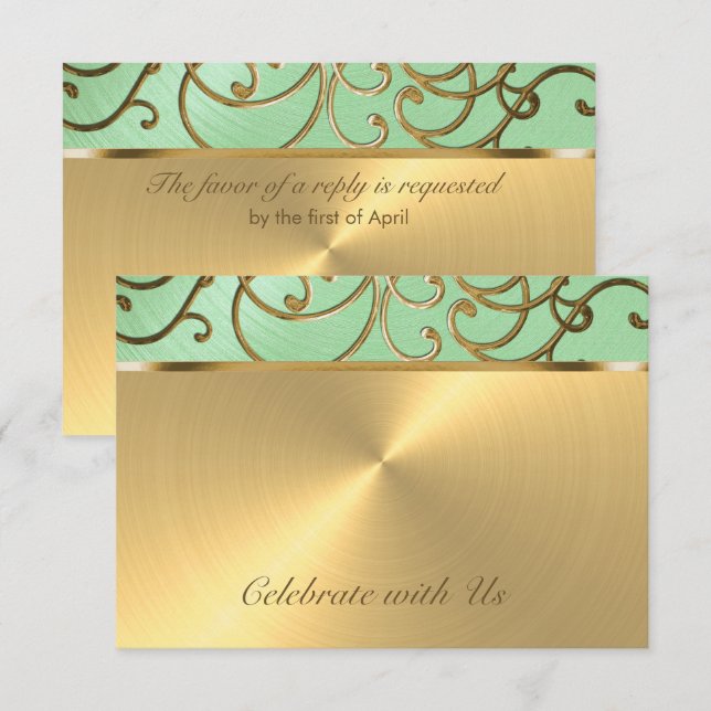 Quinceañera Guld Filigree Swirls Inbjudningar (Fram/baksida)
