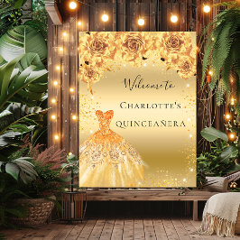 Quinceanera guld glitter är välkommen blommigtar f poster