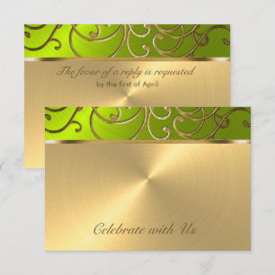 Quinceanera Guld och Lime Filigree Swirl Gräns Inbjudningar