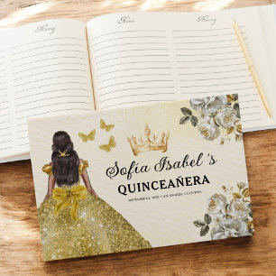 Quinceañera Guld Princess Blommigt Butterflies Gästböcker