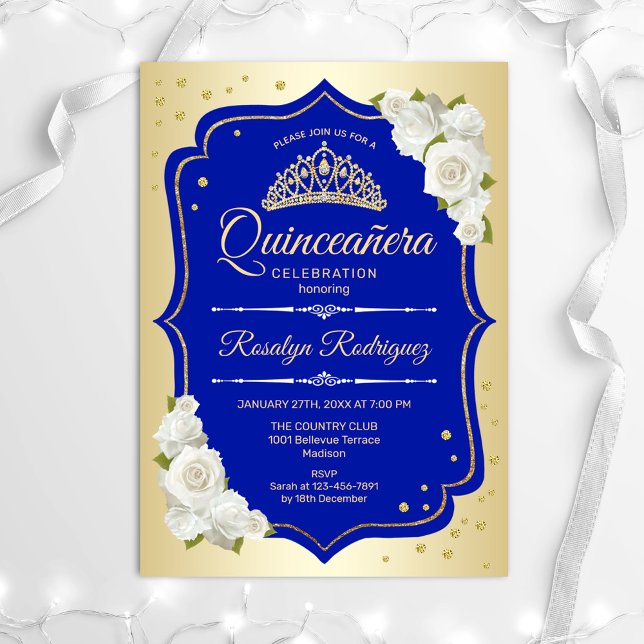 Quinceanera - Guld Royal Blue Inbjudningar (Skapare uppladdad)