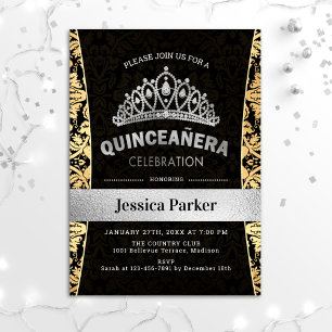 Quinceanera Guld Silver Black Inbjudningar
