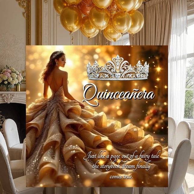 Quinceanera Guld Silver Dress Tiara Birthday Inbjudningar (Skapare uppladdad)
