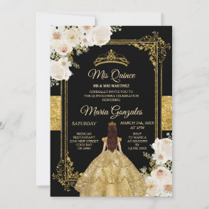 Quinceanera Guld & White Blommigt Birthday Krona Inbjudningar