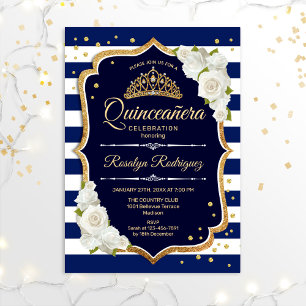 Quinceanera - Guld White Inbjudningar