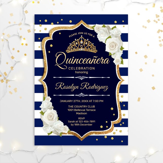 Quinceanera - Guld White Inbjudningar (Skapare uppladdad)
