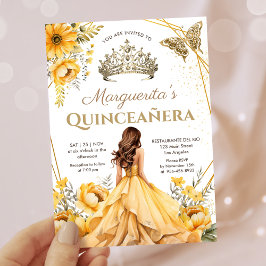 Quinceañera Gult Blommigt Guld Tiara Princess Inbjudningar
