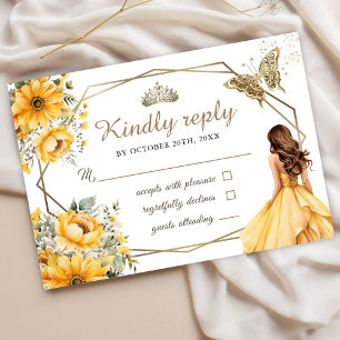 Quinceañera Gult Blommigt Guld Tiara Princess Osa Kort