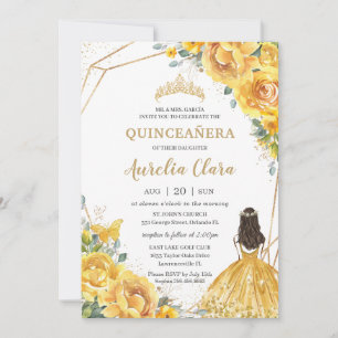Quinceañera Gult Blommigt Ro Princess Birthday Inbjudningar