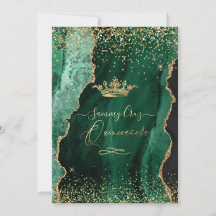 Quinceanera H2 Jade Grönt Agate Faux Guld Dust Inbjudningar