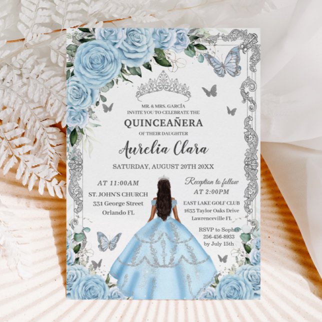 Quinceañera Himlar Blue Blommigt Dress Princess Si Inbjudningar (Skapare uppladdad)