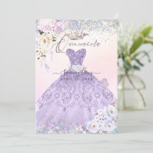 Quinceanera holografisk dröm dammig lila klänning inbjudningar