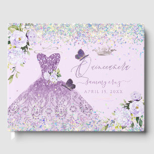 Quinceanera Holografiska konfetti Dusty-Lila Gästböcker