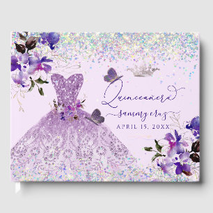 Quinceanera Holografiska Lila Glitter Söta ärter Gästböcker
